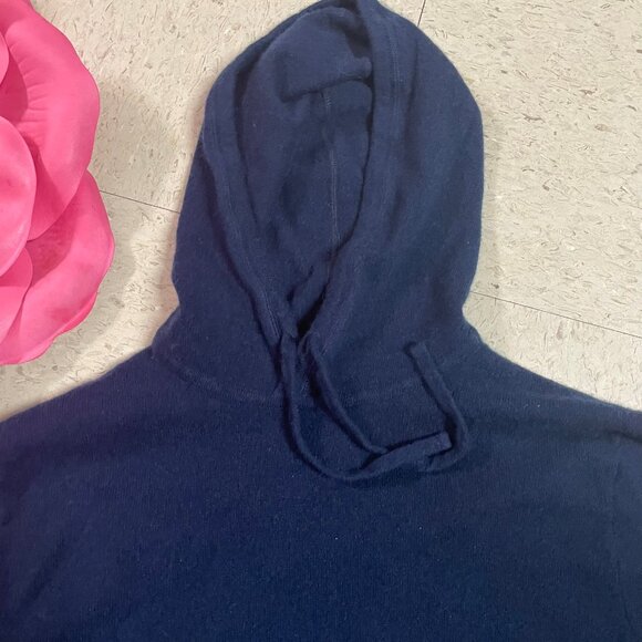 J CREW Midweight 100% Cashmere Navy Blue Hoodie Pullover Sweater Unisex - Picture 5 of 11